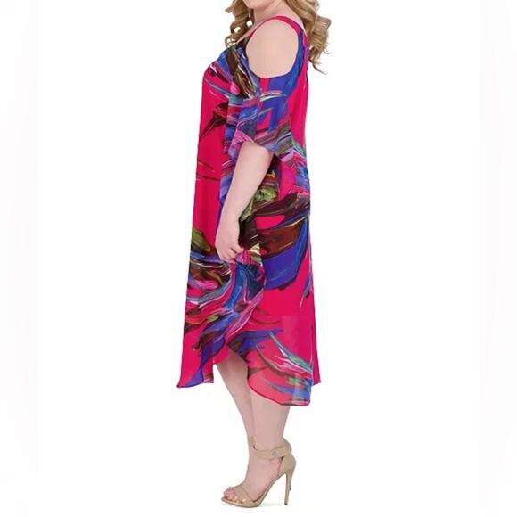 ROBBIE BEE Plus Size Cold-Shoulder Caftan Dress Hot Pink Women’s Sz 14W - Picture 3 of 10
